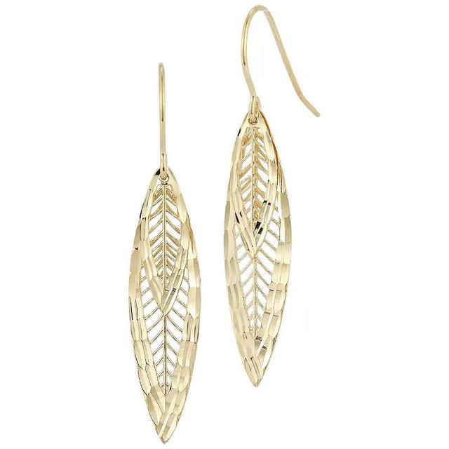 LUMINOR GOLD 14k Gold Double Feather Drop Earrings, Womens Product Image