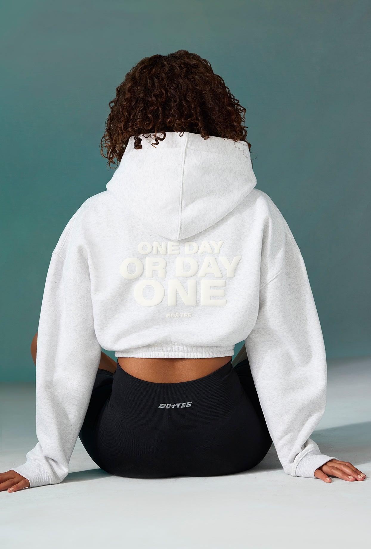 Cropped Drawstring Hooded Sweatshirt in Ice Grey Product Image