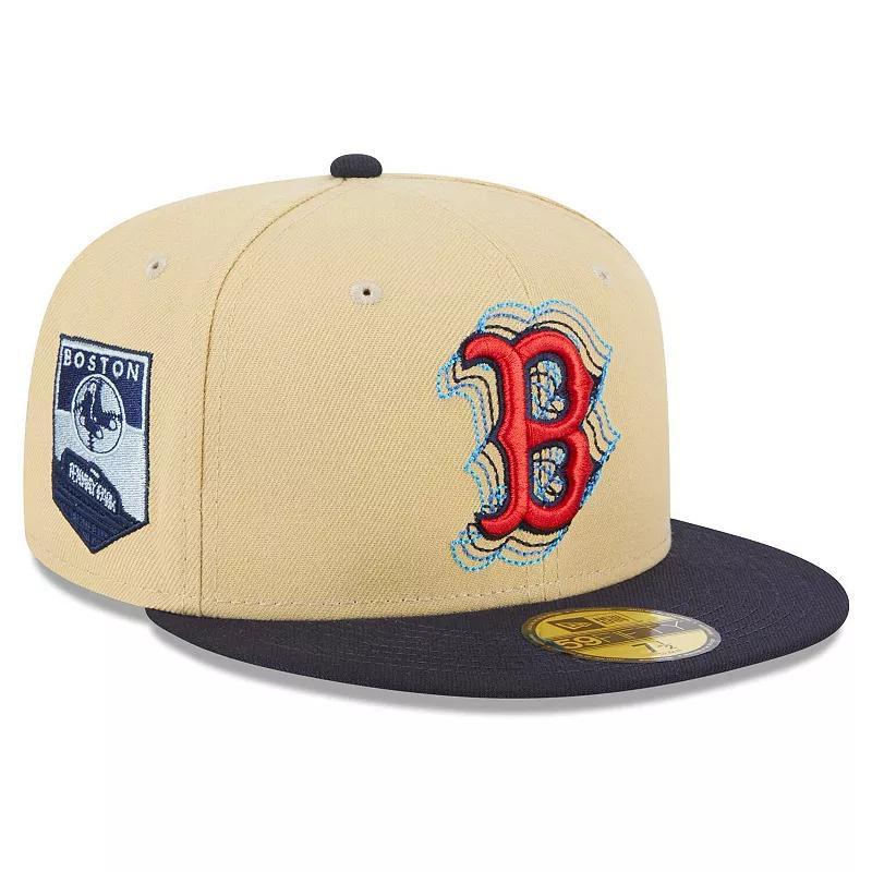 Mens New Era Cream/Navy Boston Red Sox Illusion 59FIFTY Fitted Hat Product Image