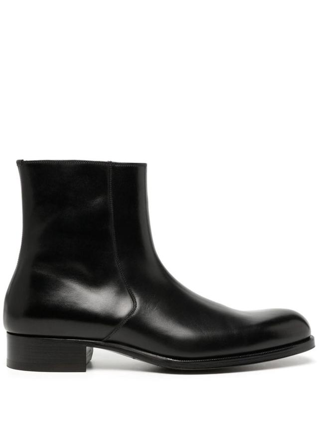 TOM FORD Side-zip Leather Ankle Boots In Black Product Image