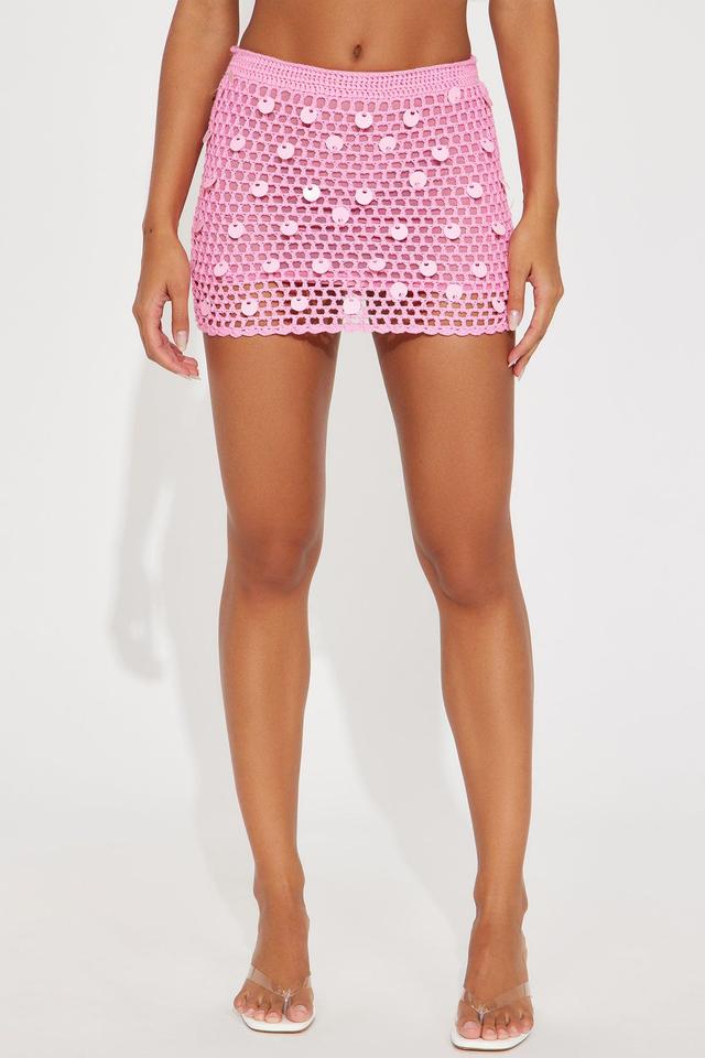 Weekend Vibe Sequin Crochet Mini Skirt - Pink Product Image