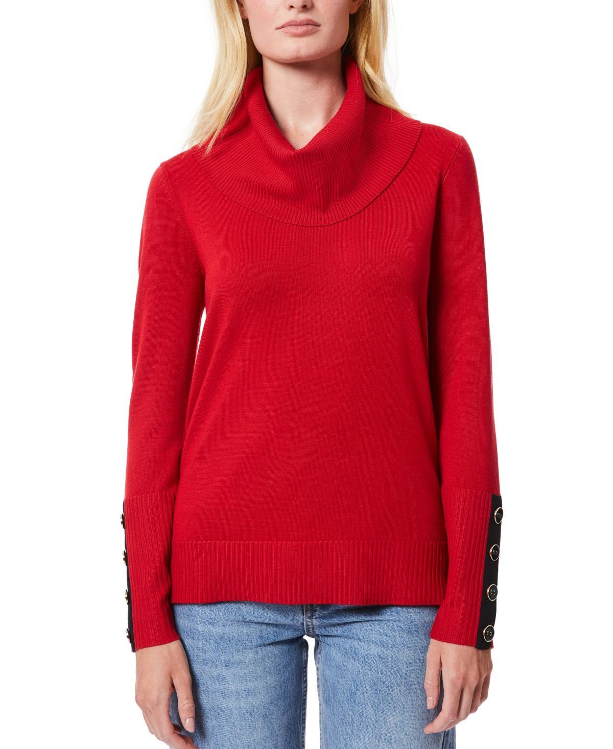 Melissa Paige Womens Contrast-Cuff Cowlneck Sweater product image