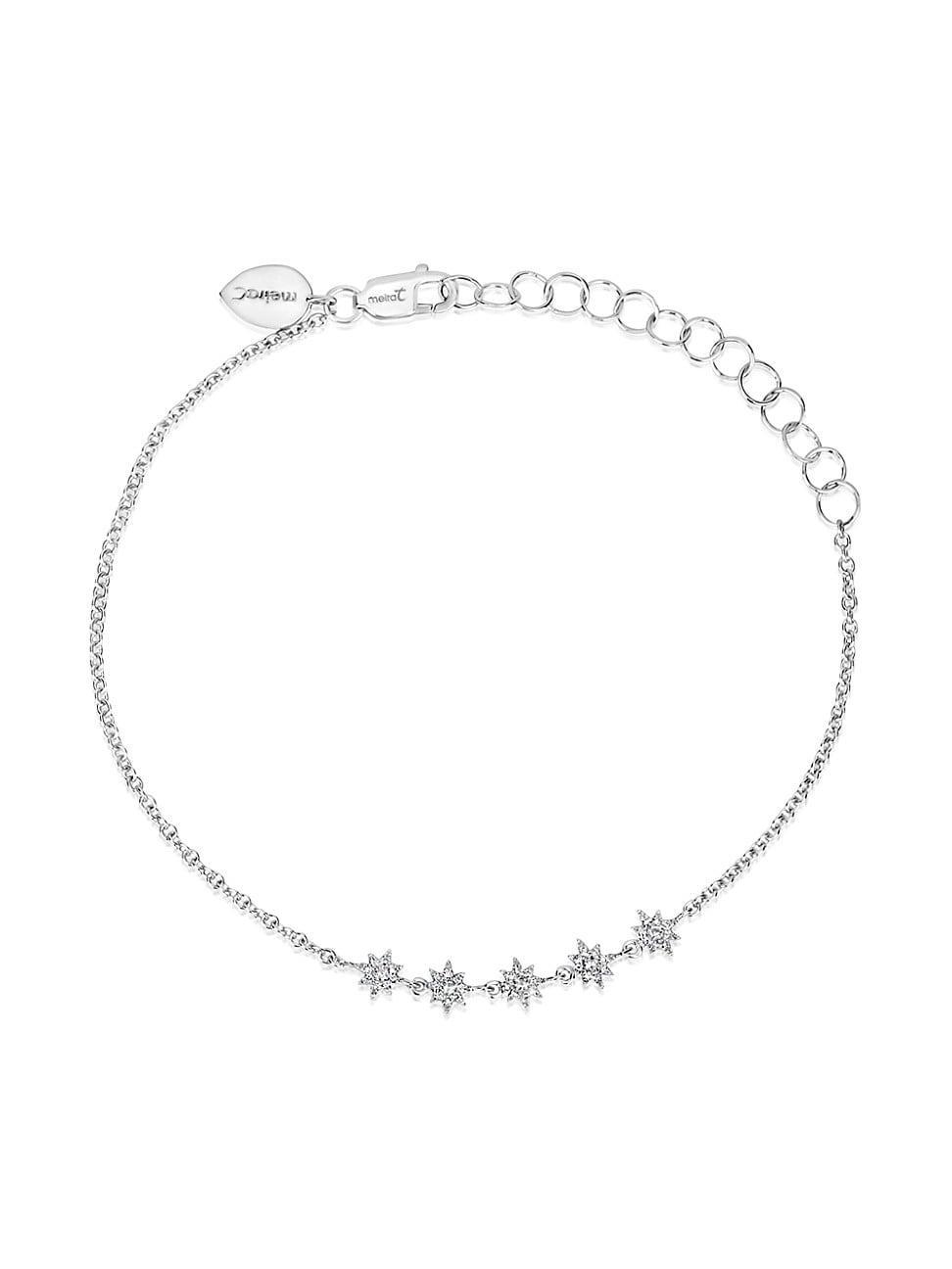 Womens 14K White Gold & Diamond Starburst Charm Bracelet Product Image