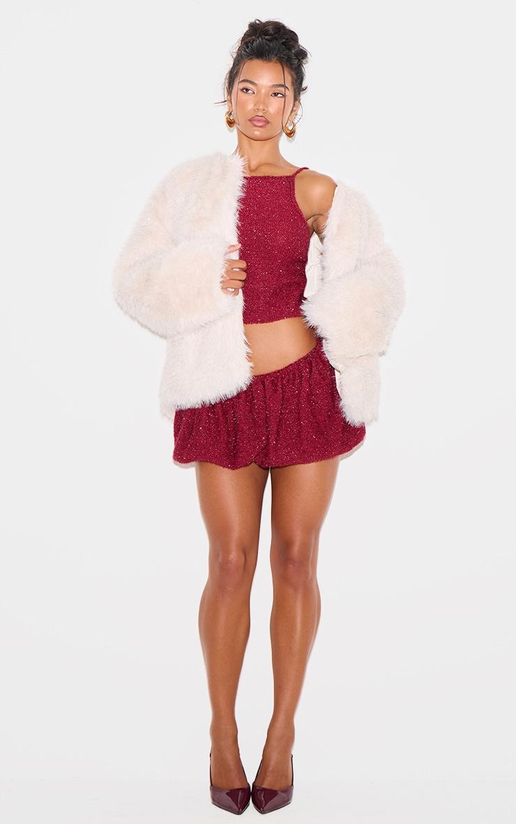 Cream Glitter Faux Fur Coat Product Image