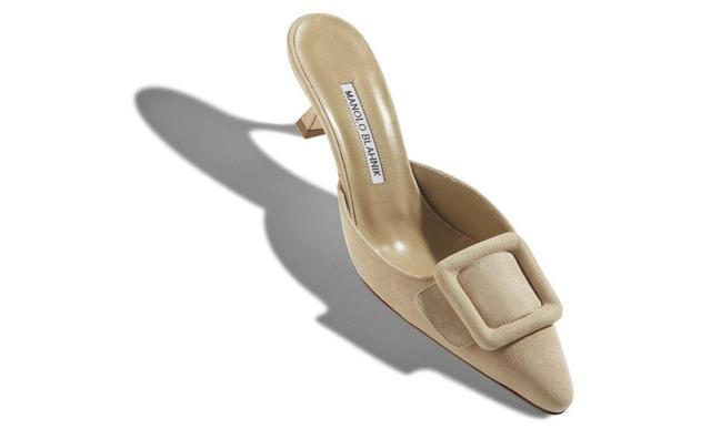 MAYSALE Beige Suede Kitten Heel Mules Product Image