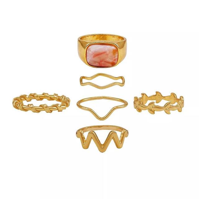 Berry Jewelry Gold Tone Pink Demi 6-Piece Ring Set - Size 9, Womens Product Image