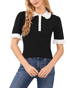 CeCe Ruffled Collar Cotton Polo Shirt Product Image