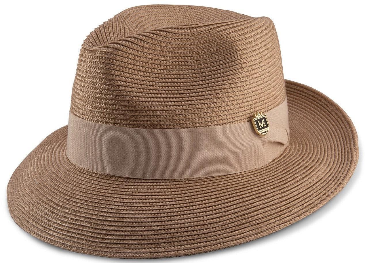 Tan Braided Wide Brim Pinch Fedora Matching Grosgrain Ribbon Product Image