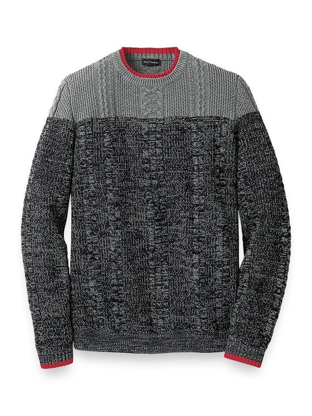 Cotton Cable Crew Neck Sweater - Black/grey Product Image