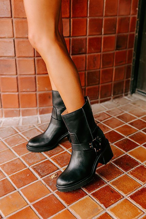 The Ember Faux Leather Moto Boot in Black Product Image