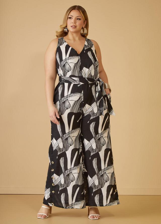 Plus Size Abstract Linen Blend Wide Leg Jumpsuit Ashley Stewart Product Image