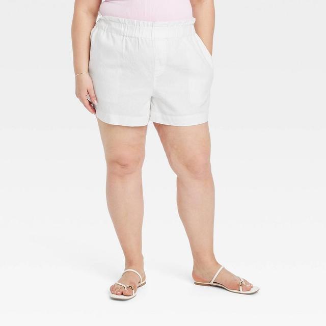 Womens High-Rise Linen Pull-On Shorts - A New Day White 4X Product Image