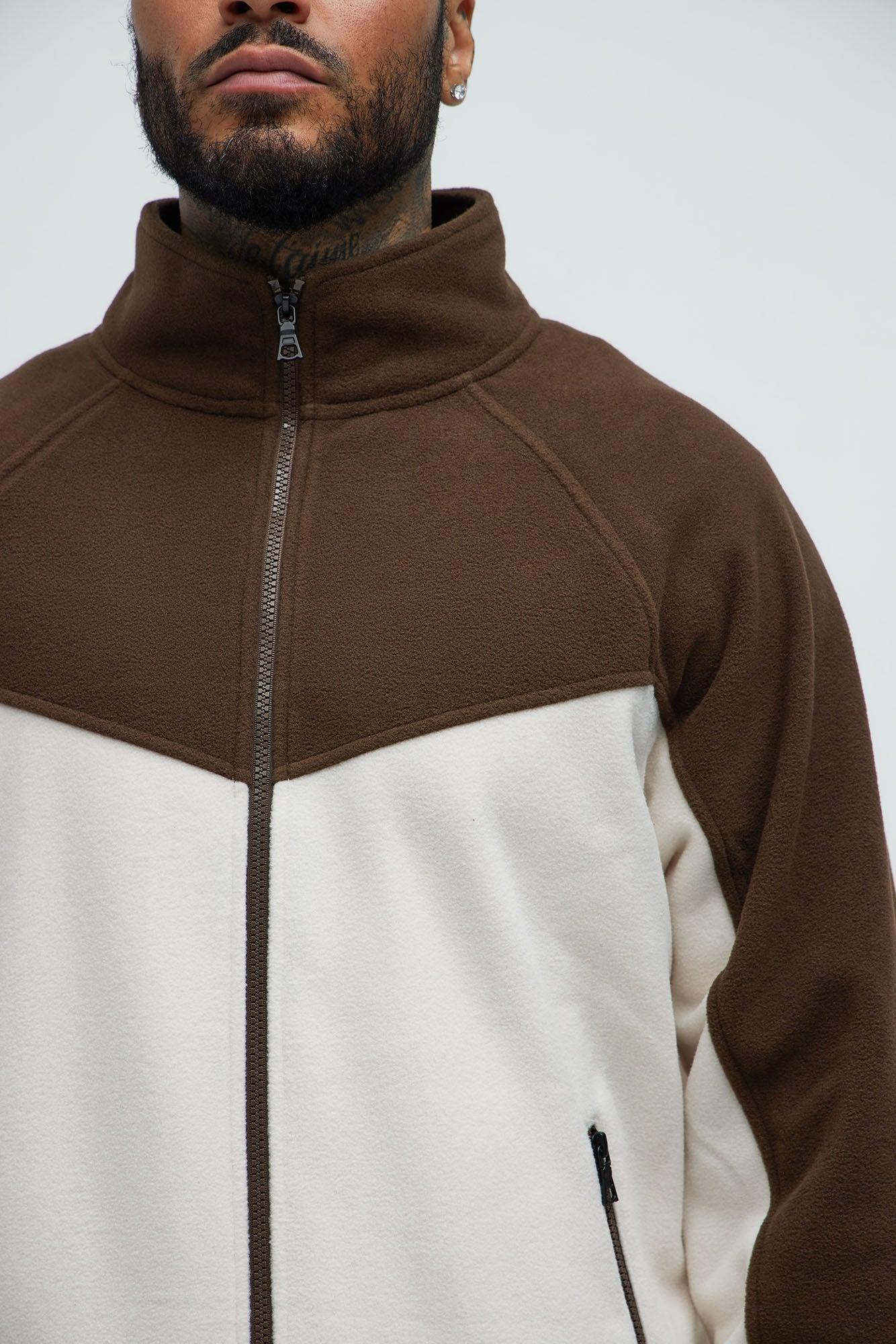 Polar Fleece Zip Mock Neck Jacket - Brown/combo Product Image