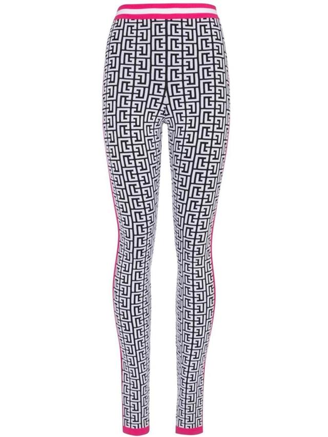 Side-stripe Monogram Knit Leggings In Noir Blanc Fuchsia Product Image