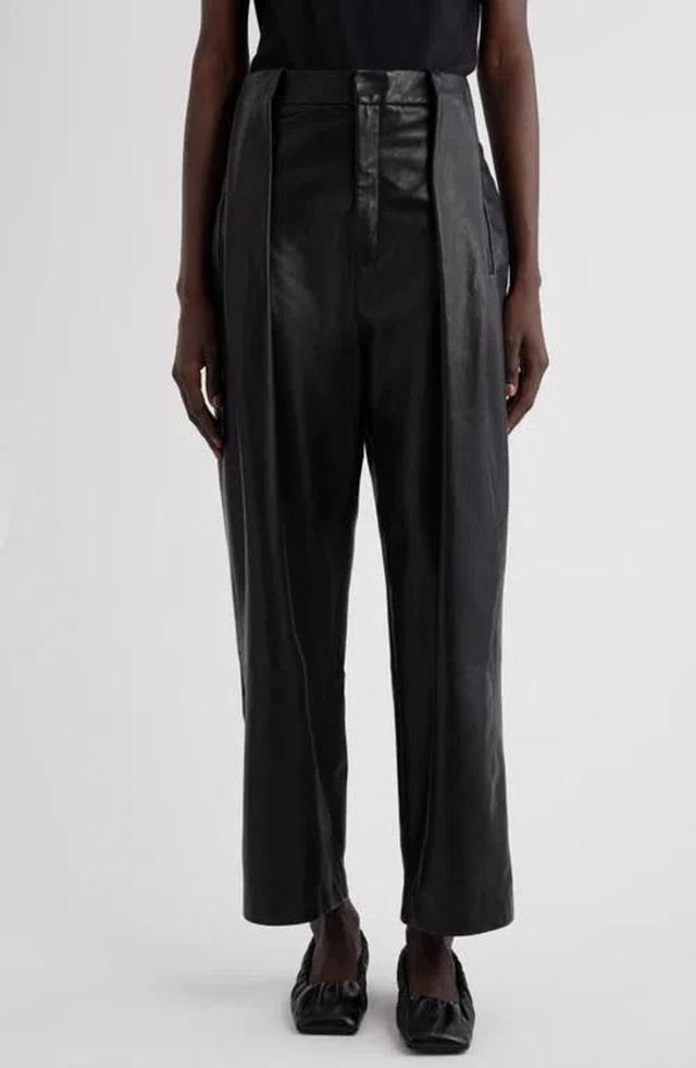 BALMAIN High Waist Pleated Leather Pants In Black Product Image