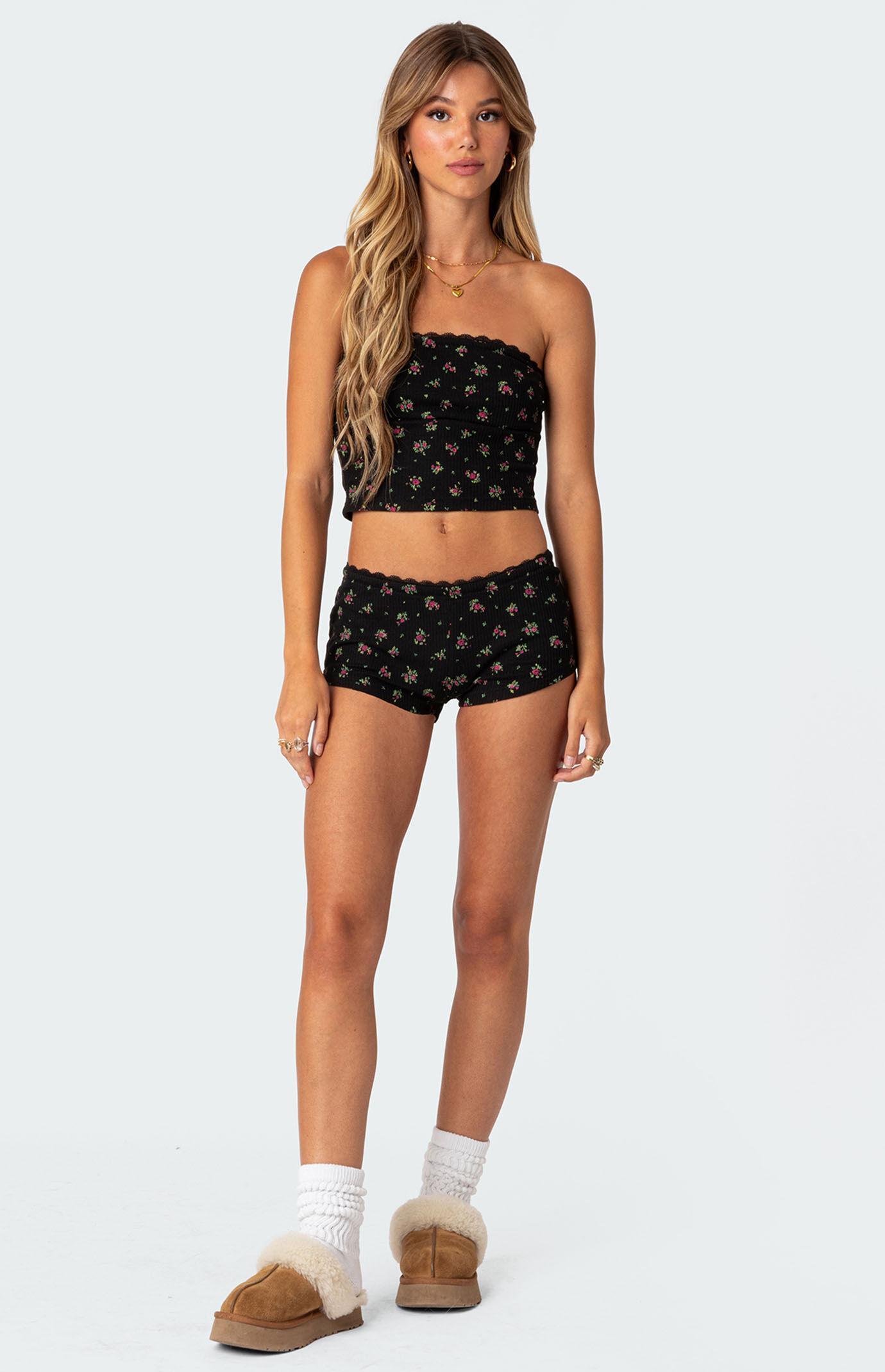 Edikted Womens Aislinn Printed Waffle Tube Top - Product Image