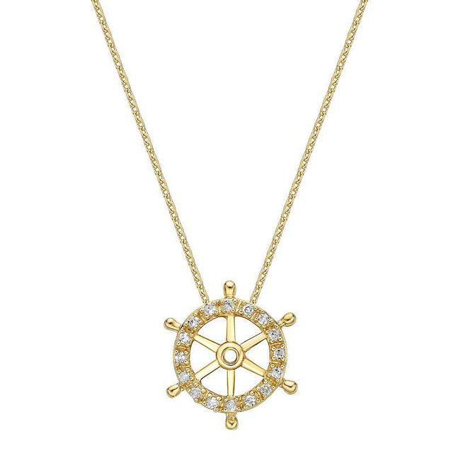 Gemminded 10k Gold Diamond Accent Ship Wheel Pendant Necklace, Womens Product Image