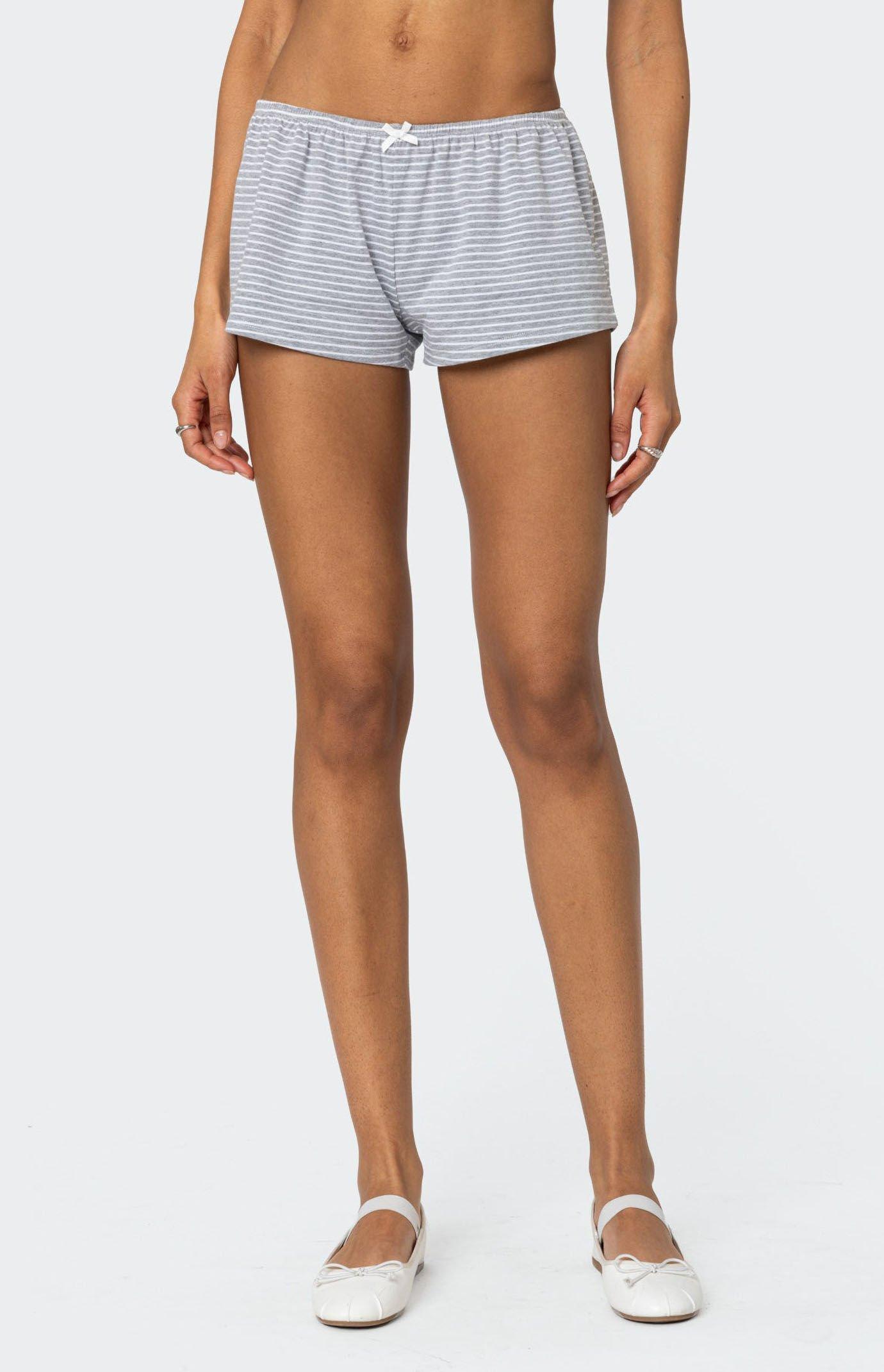 Edikted Women's Astor Striped Shorts in Gray/White - Product Image