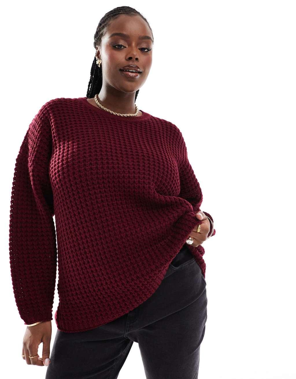 Yours waffle sweater in burgundy product image