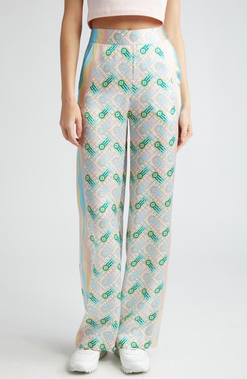 High-Rise Logo-Print Side-Stripe Straight-Leg Silk Trousers Product Image