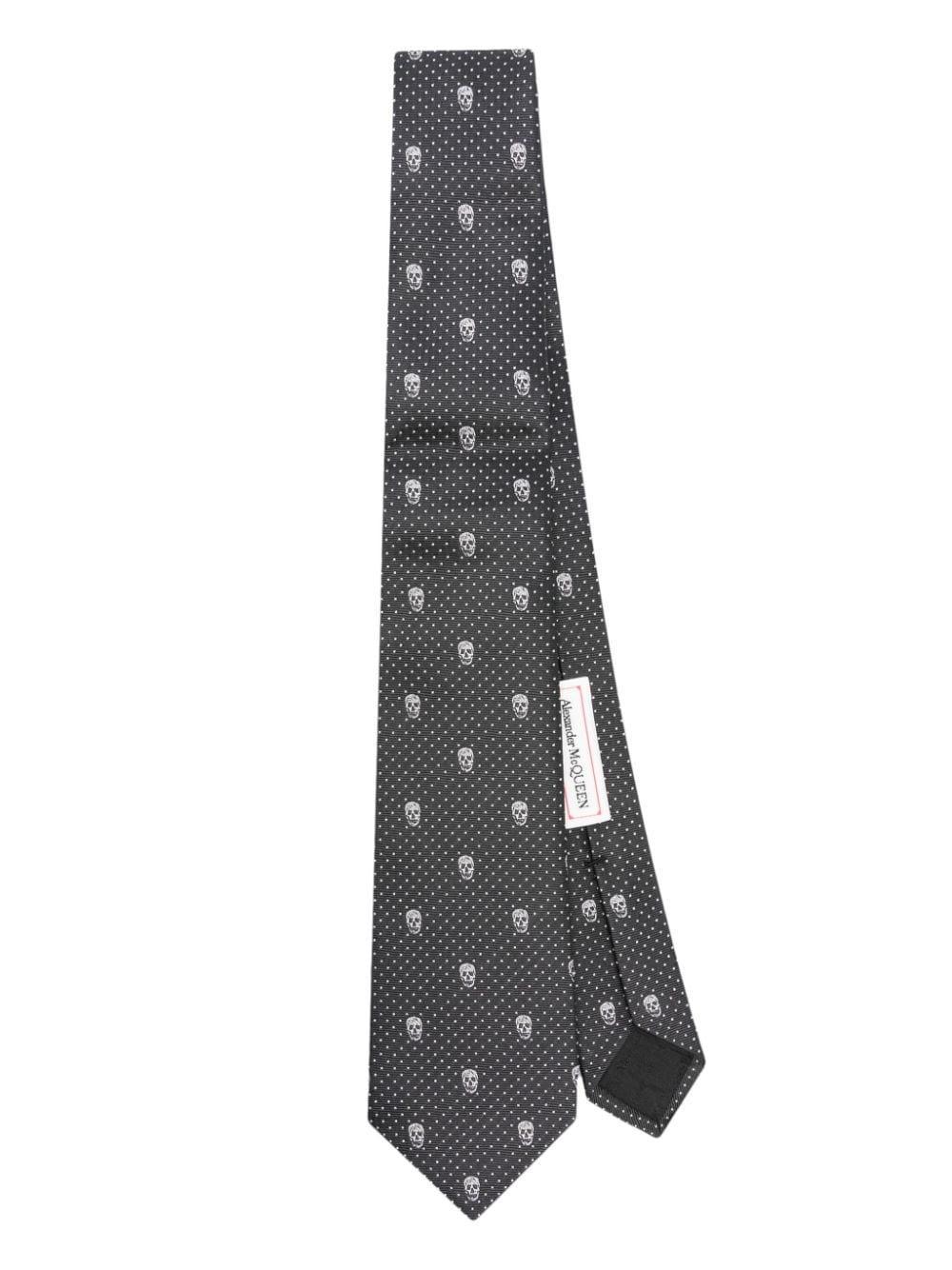 Skull Patterned-kacquard Silk Tie In Black Product Image