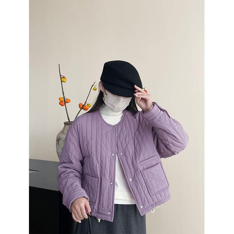 Crew Neck Plain Button-Up Jacket Product Image