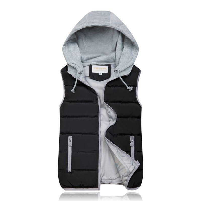 Hooded Two Tone Puffer Vest Product Image