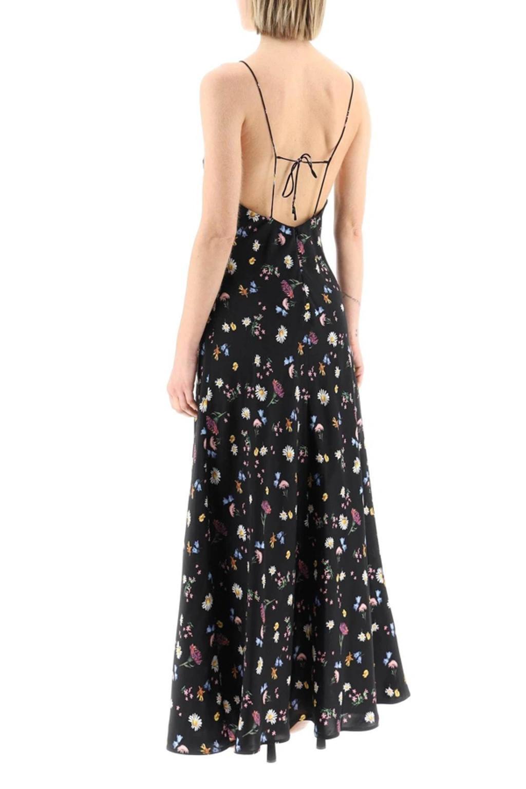 Maxi Floral Silk Dress With V Neckline In Multicolor Product Image