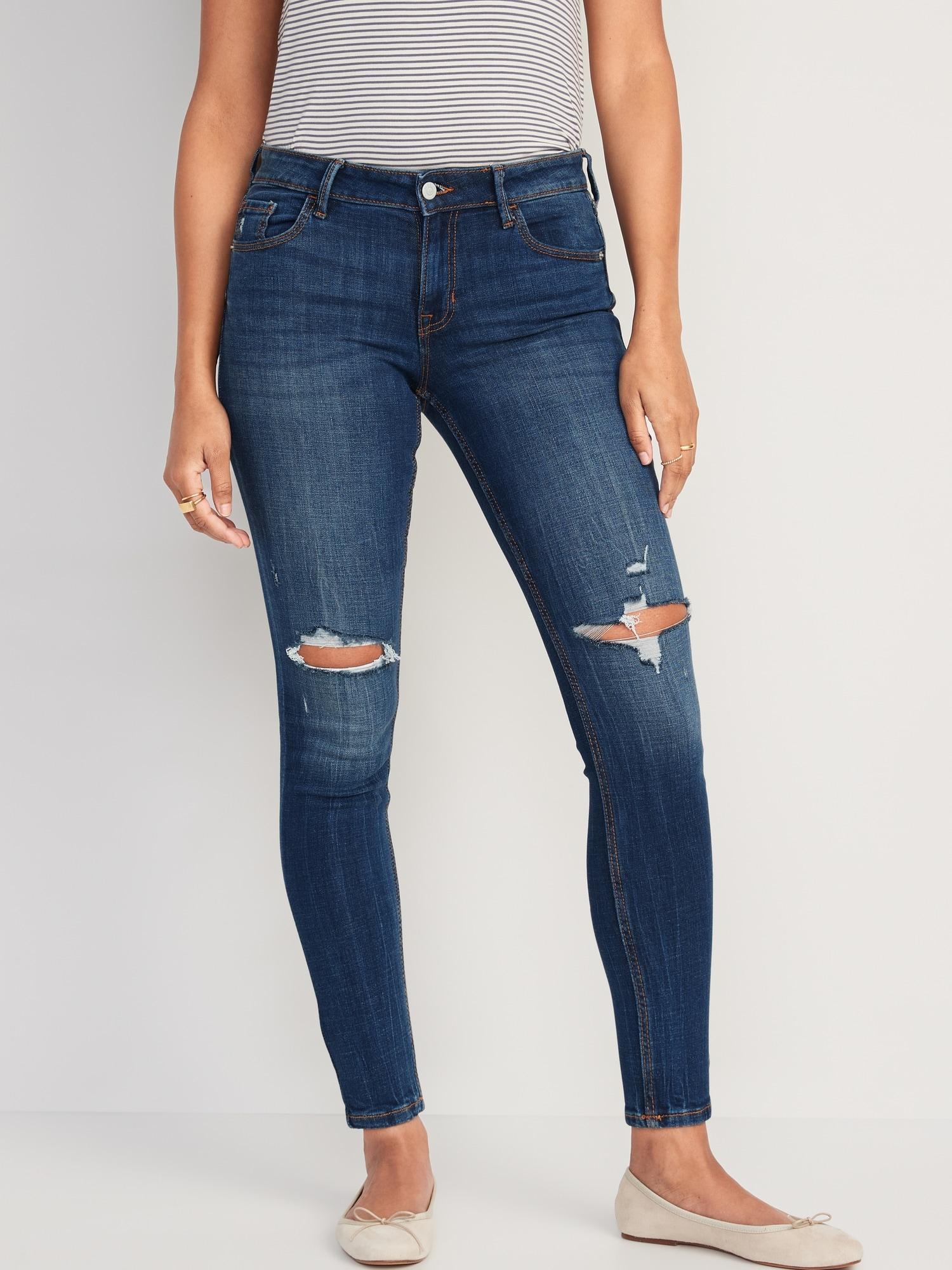 Old Navy Mid-Rise Rockstar Super-Skinny Distressed Jeans for Women - Dark Worn - female - Size: 6 product image