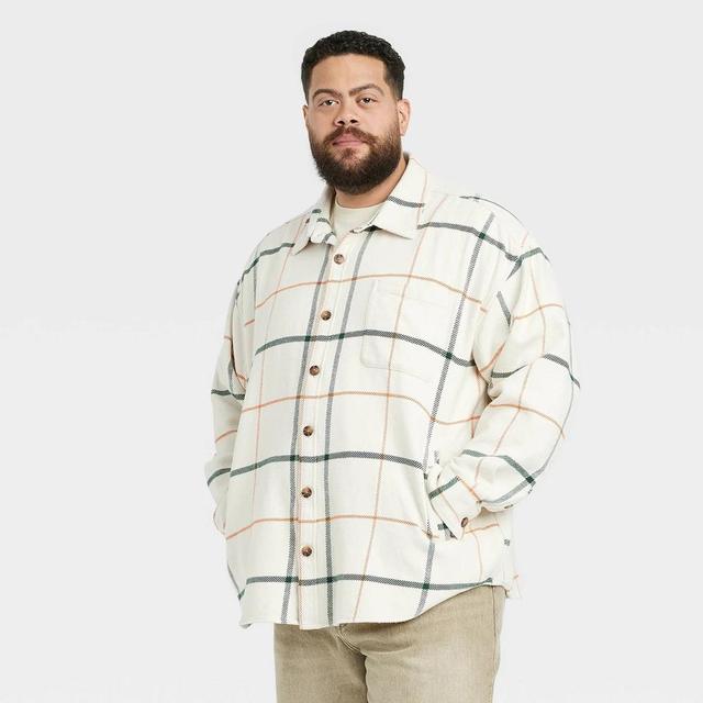 Mens Big & Tall Heavyweight Flannel Long Sleeve Button-Down Shirt - Goodfellow & Co Quiet Cream XLT Product Image