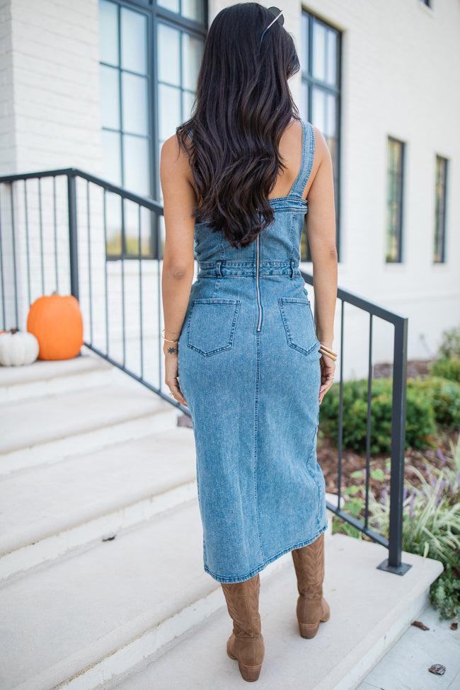 Dedicated To You Medium Wash Denim Midi Dress Product Image