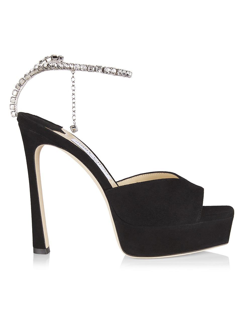 Saeda Suede Crystal Ankle-Strap Platform Sandals Product Image