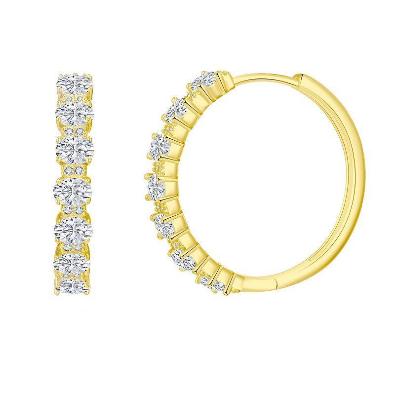 14k Gold Over Silver Round & Marquise Cubic Zirconia Hoop Earring, Womens, White Product Image