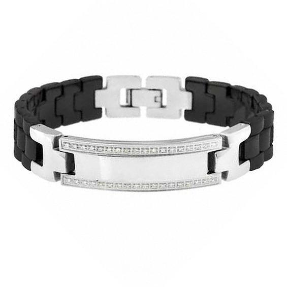 Men's 1/4 CT. T.w. Diamond Stainless Steel and Black Ceramic ID Bracelet - 8.5" Product Image