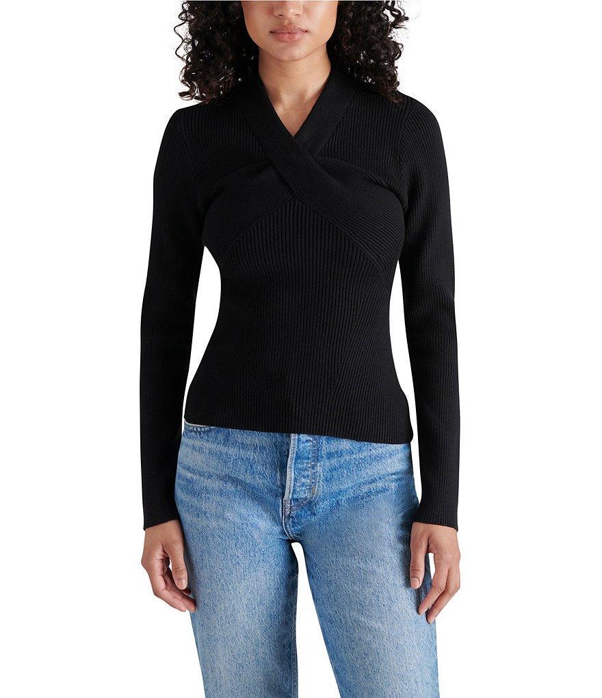 Steve Madden Francesco Rib Knit V-Neck Long Sleeve Front Twist Sweater product image