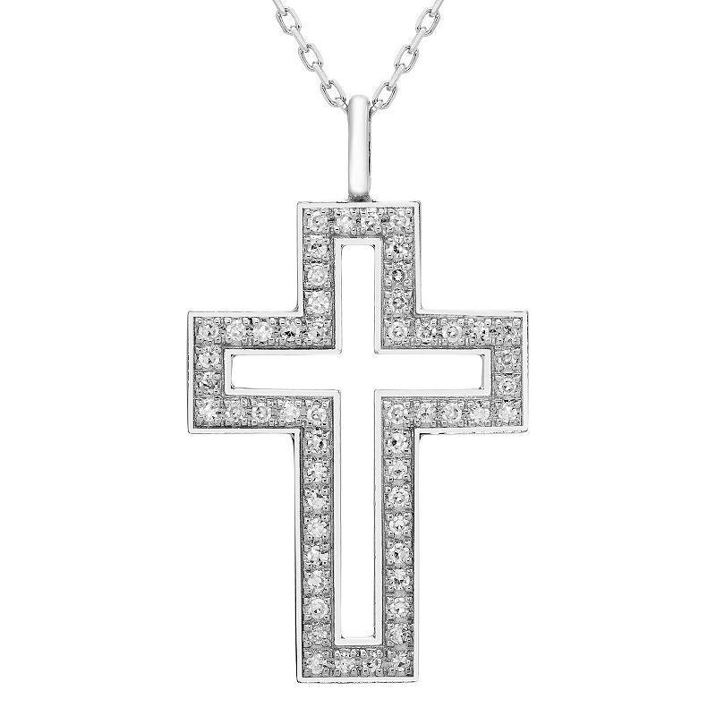 Sterling Silver 1/5 Carat T.W. Diamond Cross Pendant Necklace, Womens White Product Image