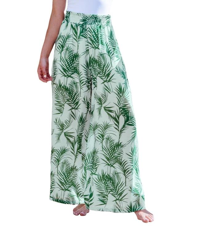 Cupshe Womens Tropical Smocked Waist Wide Leg Pants Product Image