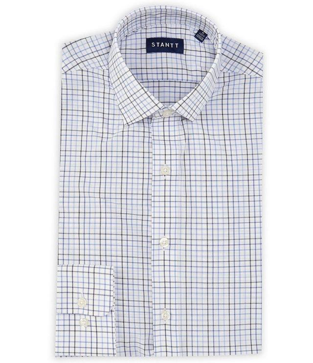 STANTT Performance Stretch Classic Fit Spread Collar Tattersall Print Dress Shirt Product Image