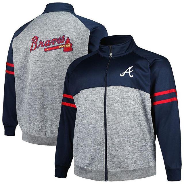 Mens /Heather Gray Atlanta Braves Big & Tall Raglan Full-Zip Track Jacket Blue Product Image