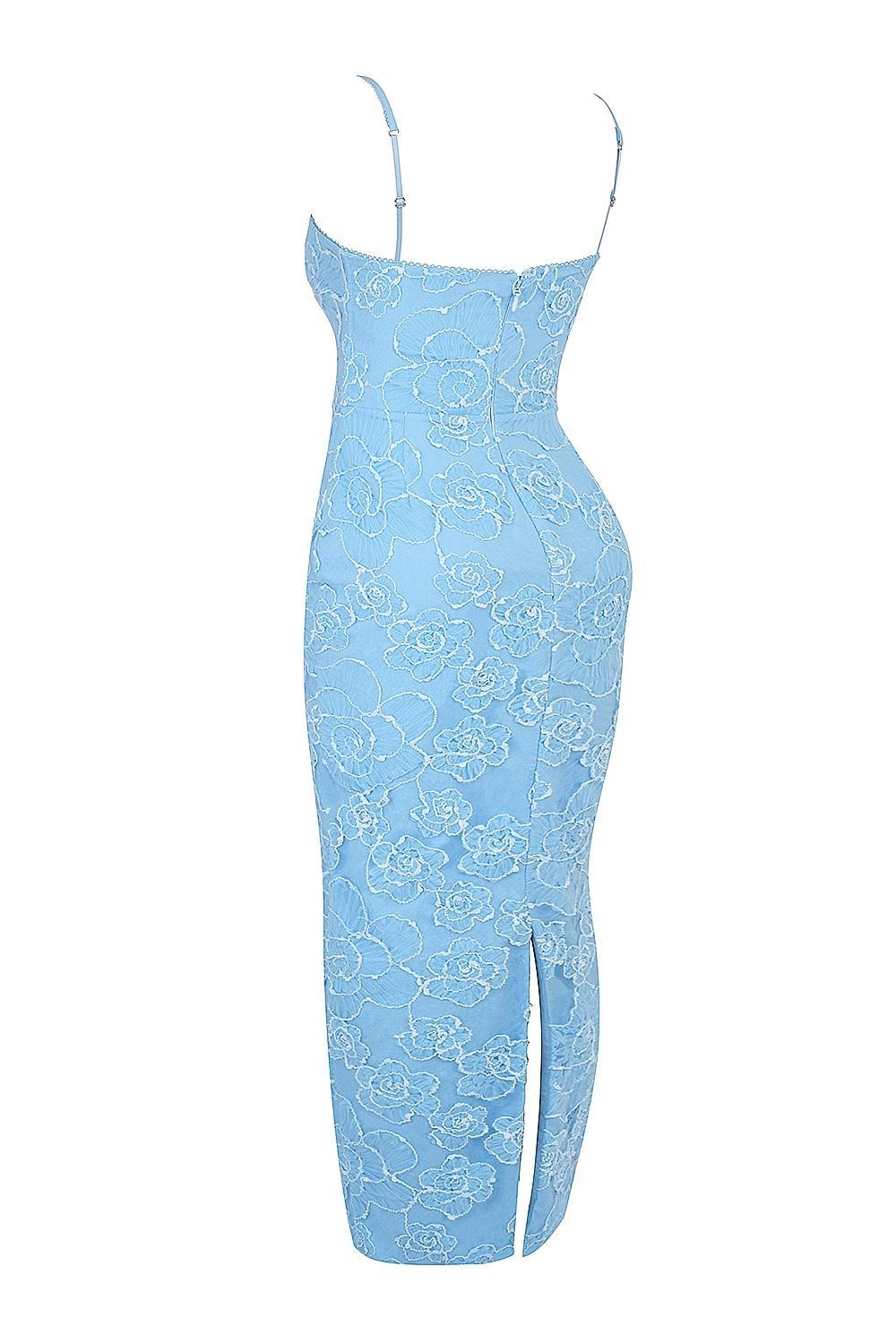 Eva Tuscan Blue Embroidered Floral Maxi Dress Product Image