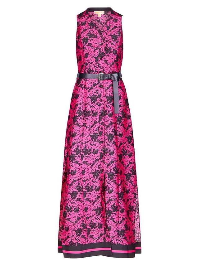 Womens Palm Belted Floral Satin Maxi Dress Product Image