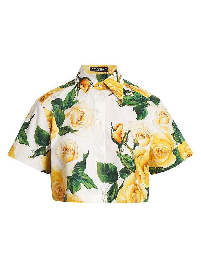 Womens Rose Print Crop Shirt Product Image