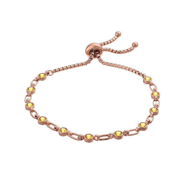 Kristen Kesho Sterling Silver Lab-Created Yellow Sapphire Tennis Adjustable Bolo Bracelet, Womens Pink Tone Product Image