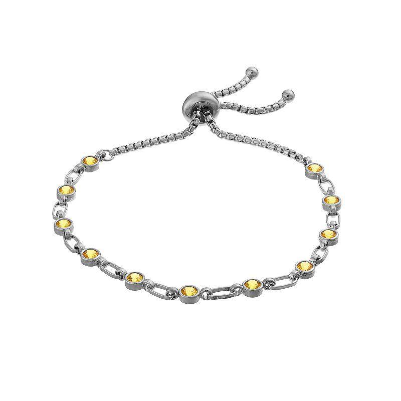 Kristen Kesho Sterling Silver Lab-Created Yellow Sapphire Tennis Adjustable Bolo Bracelet, Womens Product Image