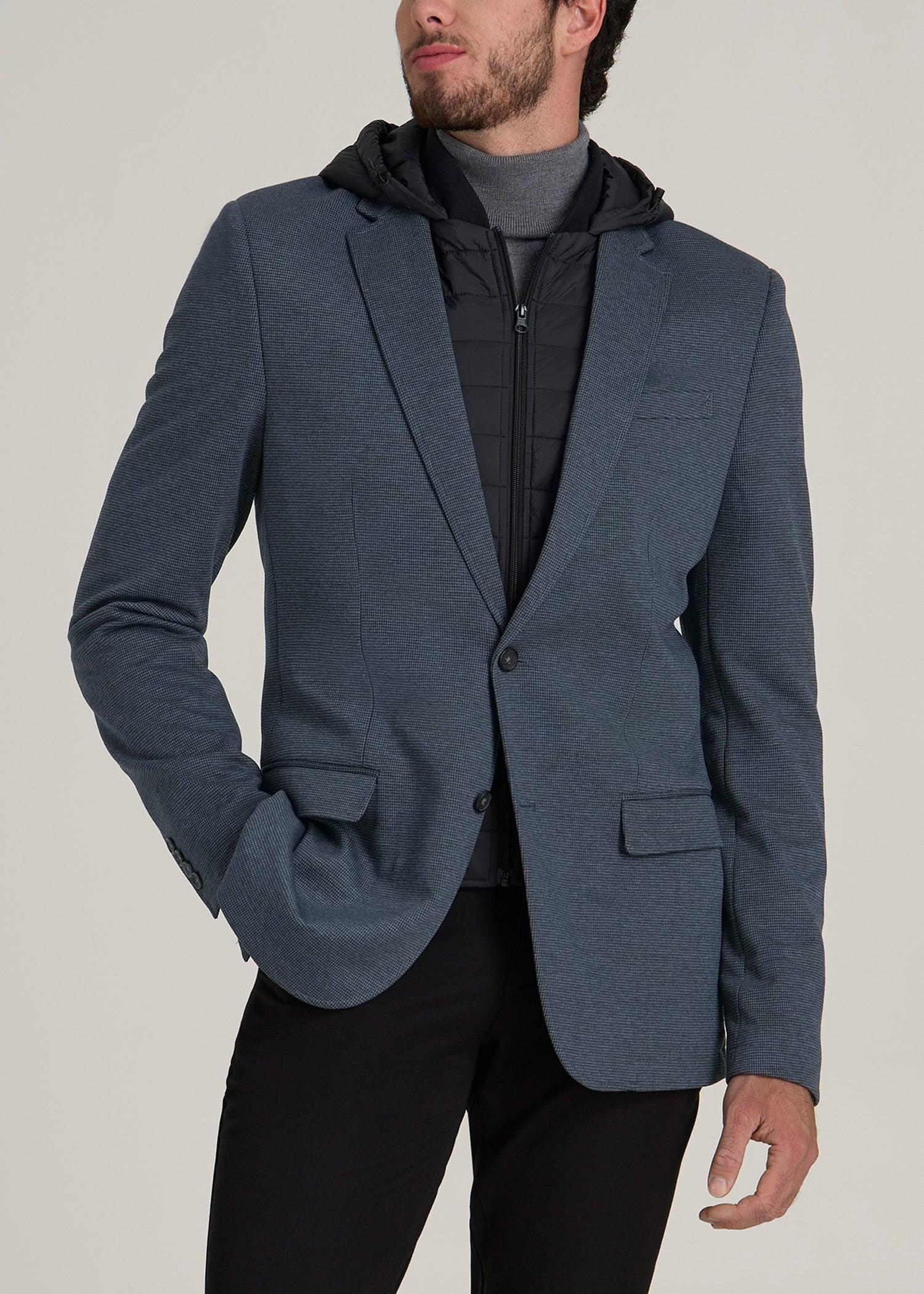 Hooded Bib Blazer for Tall Men in Black and Grey Houndstooth Product Image