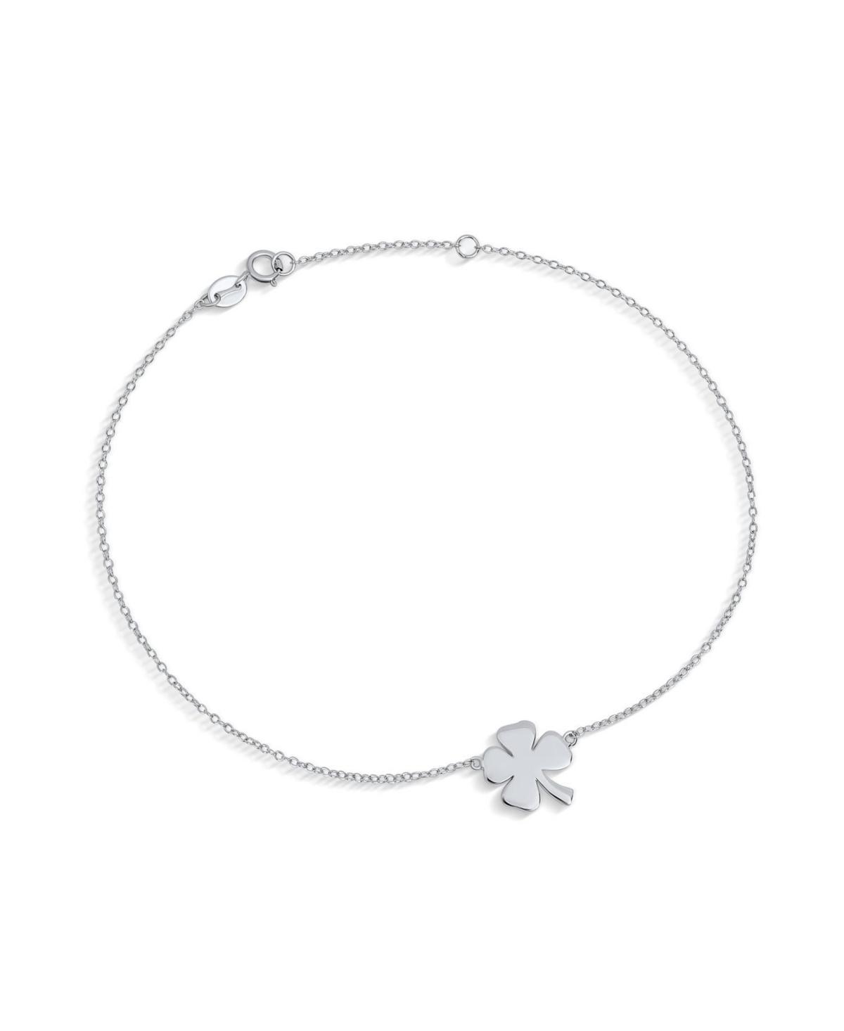 Bling Jewelry Four Leaf Shamrock Flower Anklet Lucky Charm Clover Ankle Bracelet For Women Curb Link Sterling 9 To 10 Inch With Extender Adjust Product Image