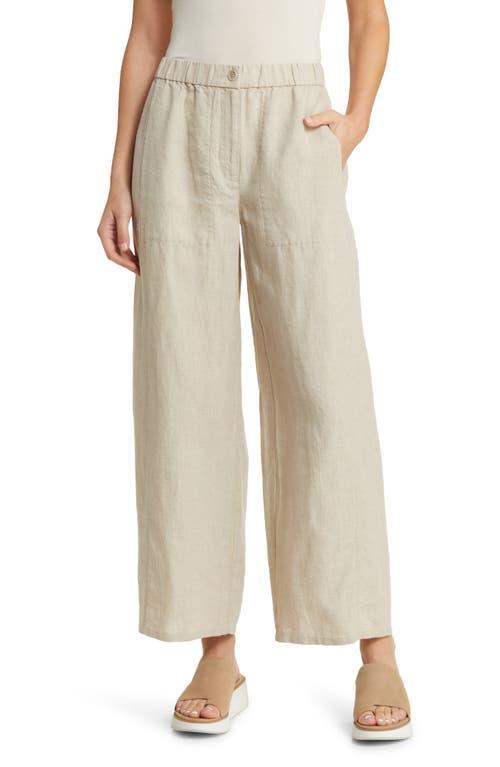 Eileen Fisher Wide Leg Organic Linen Ankle Pants Product Image