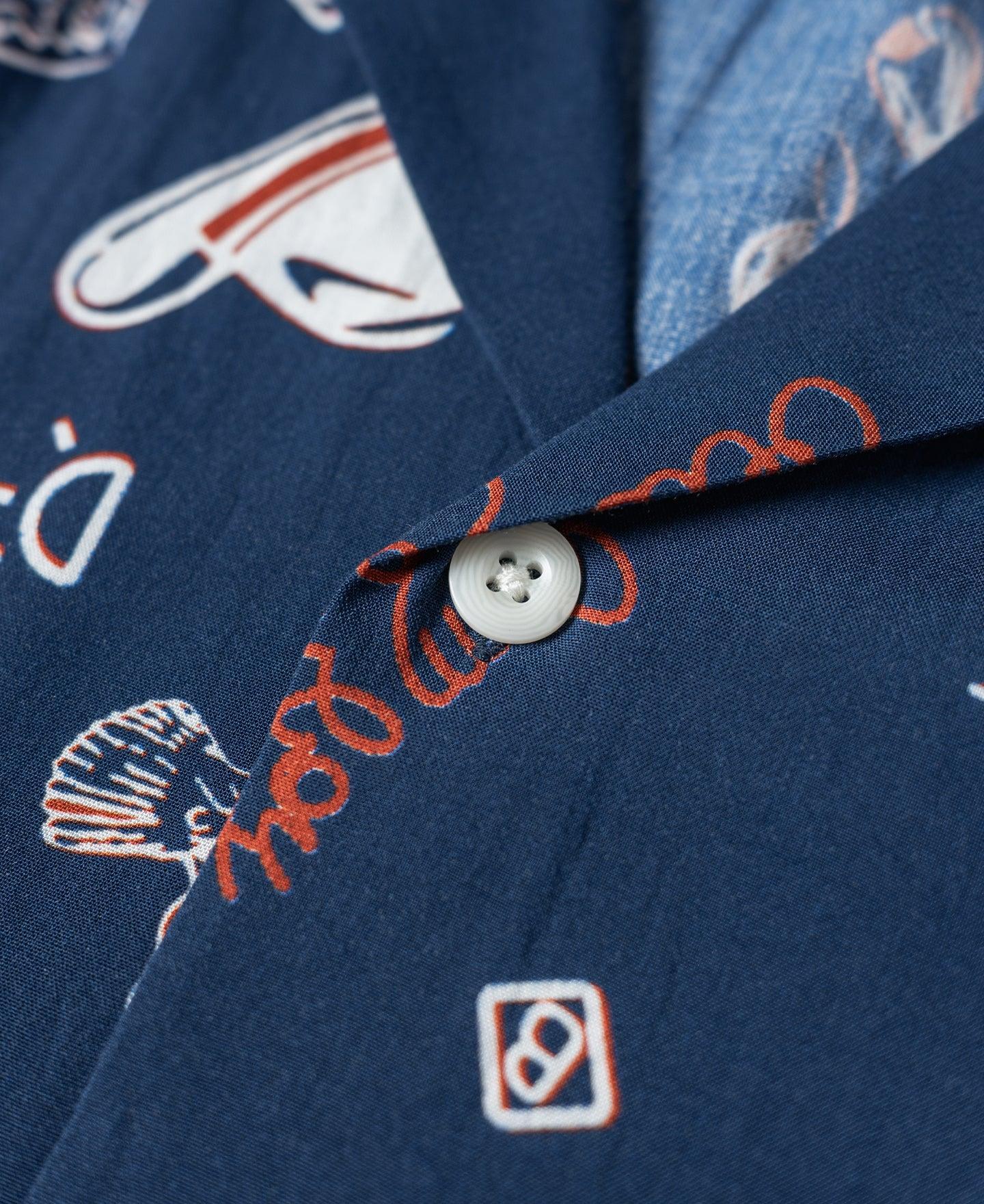 Cowboy Symbols Pattern Cuban Collar Shirt - Navy Product Image