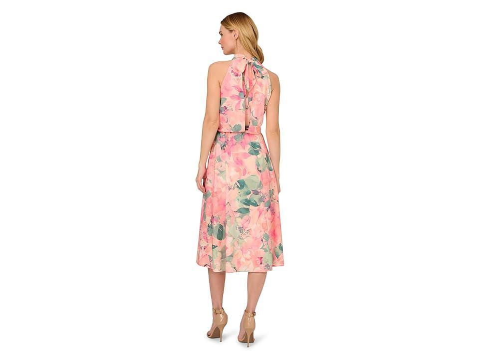 Adrianna Papell Floral Mock Neck Chiffon Cocktail Midi Dress Product Image