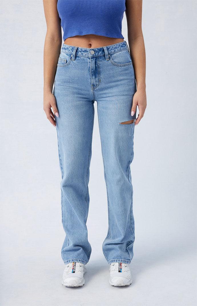 Women's Eco Light Indigo Ripped Millie Mid Rise '90s Boyfriend Jeans Product Image